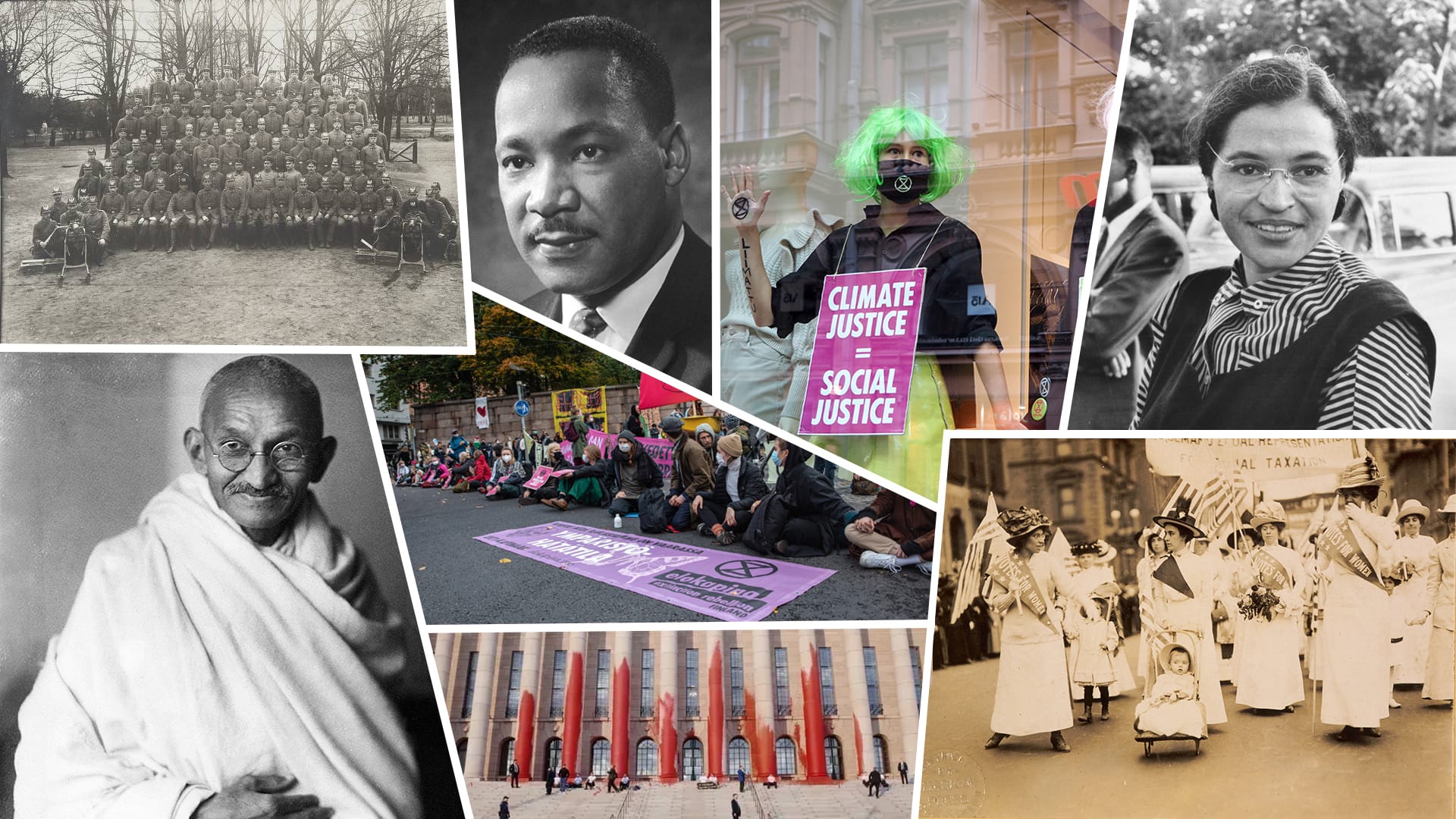 Suffragetit, Rosa Parks, Martin Luther King, Elokapina - voiko kansalaistottelemattomuudella muuttaa maailmaa?