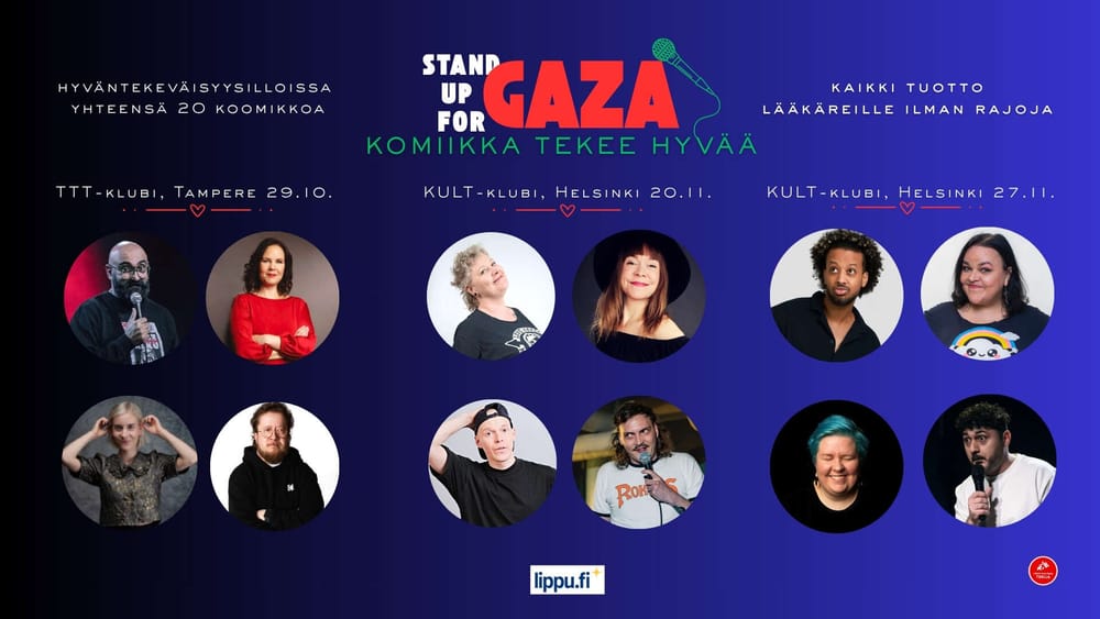 Stand up -koomikot esiintyvät Gazan hyväksi post image